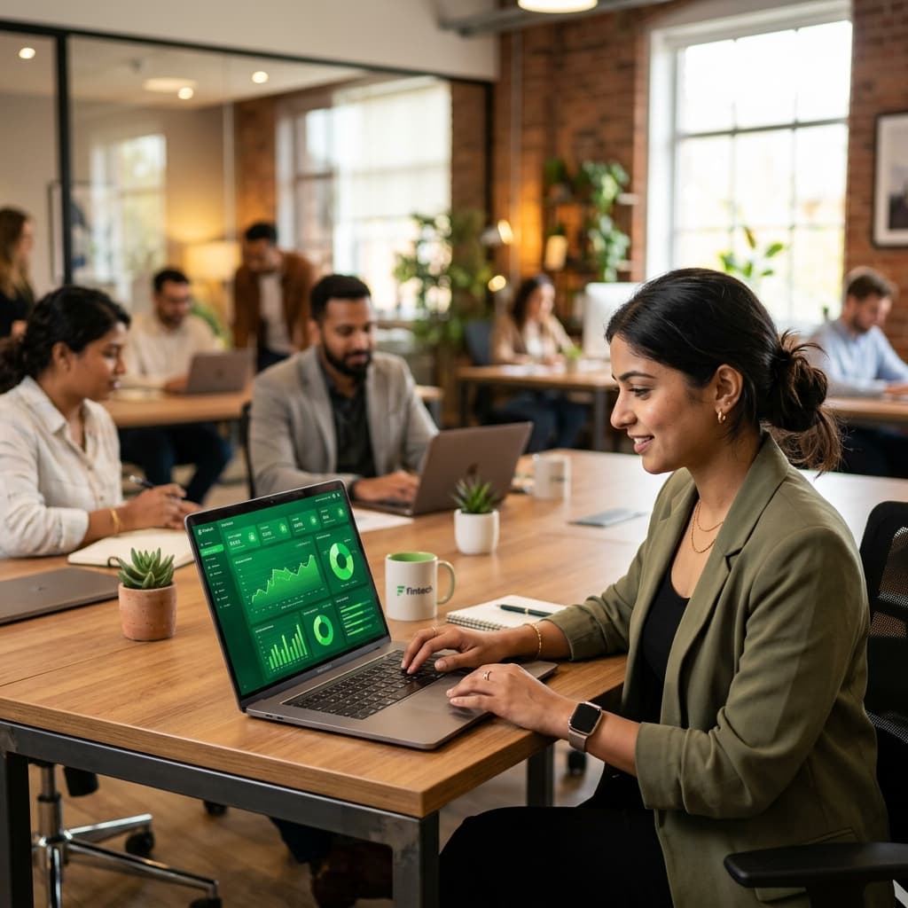 Analytics and fintech platform displayed on laptop screen